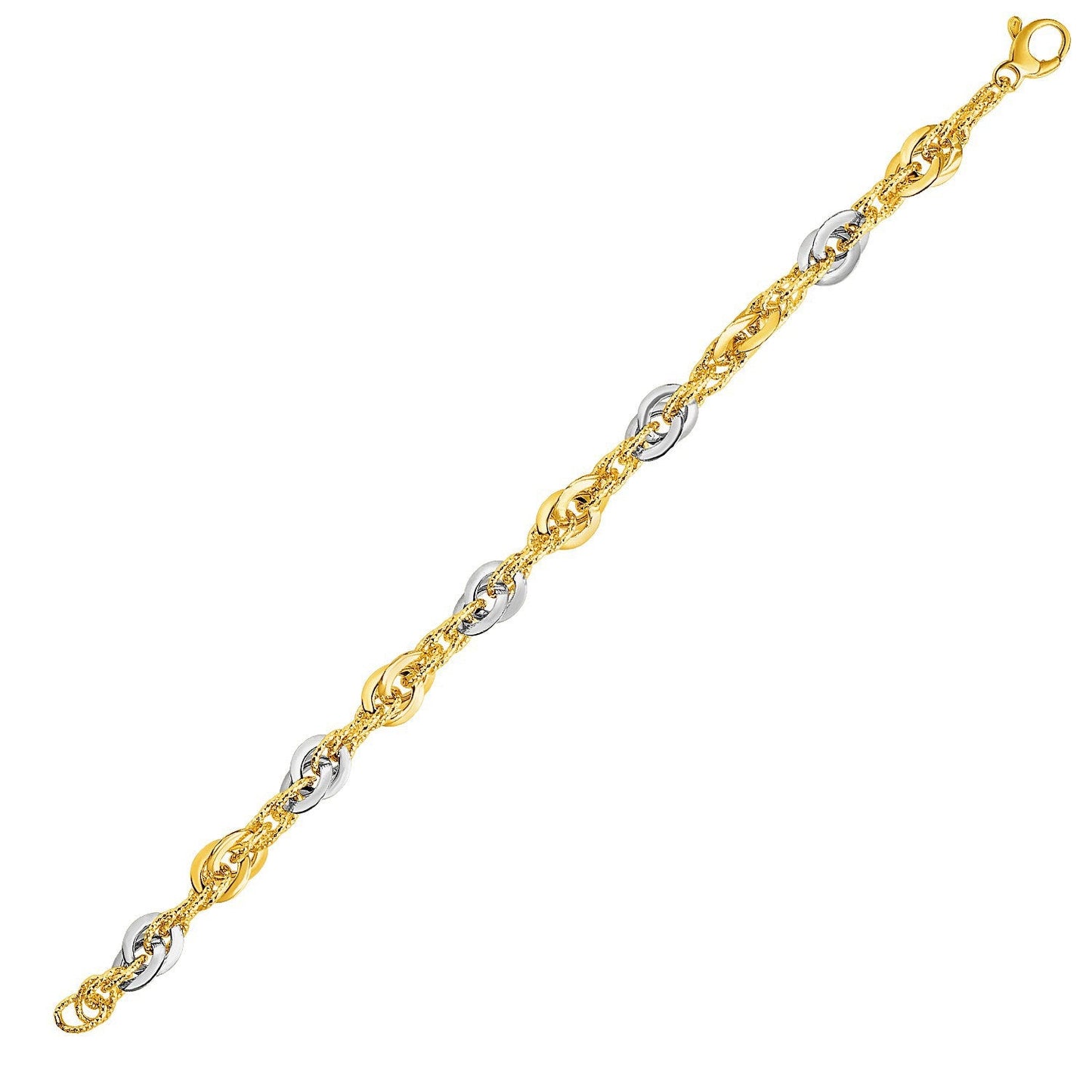 14k Two-Tone Gold Double Link Textured Bracelet