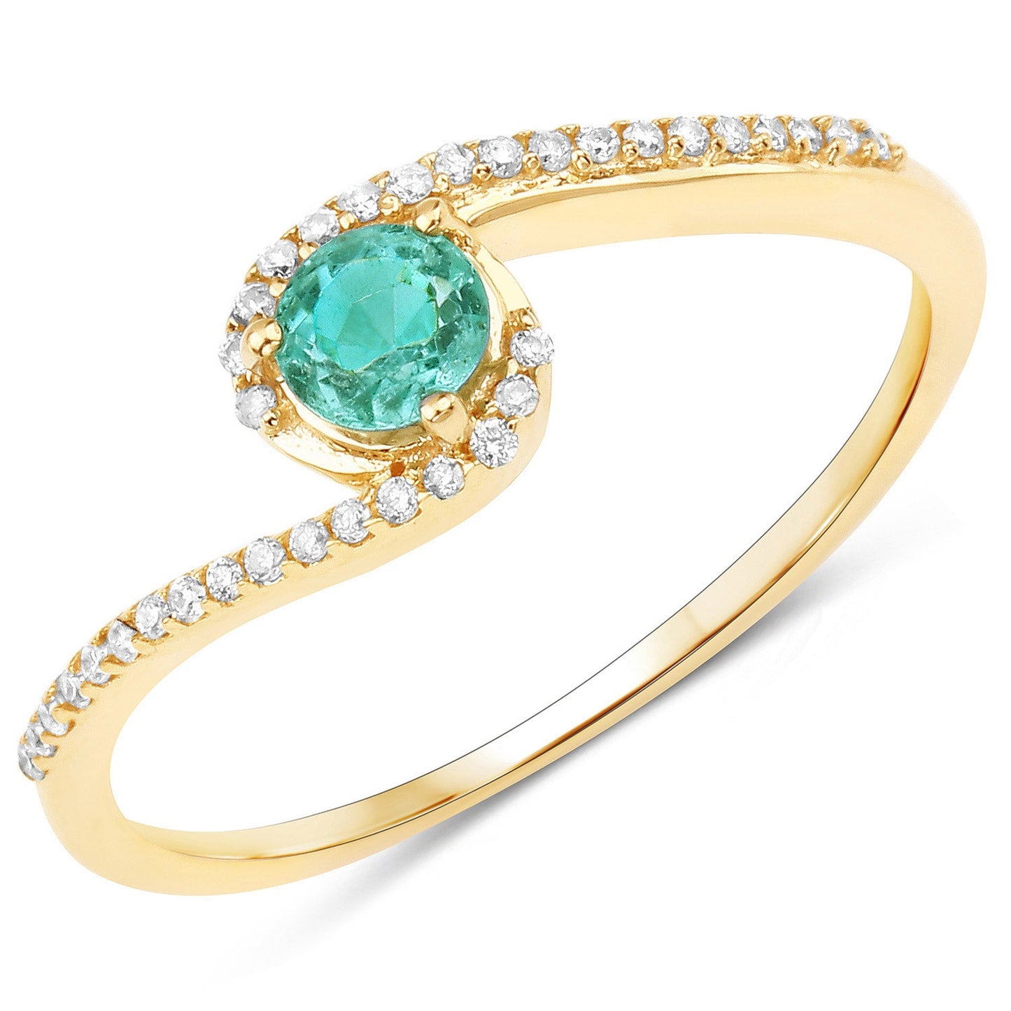 0.33 Carat Genuine Zambian Emerald and Diamond 14K Gold Ring