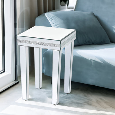 ON-TRANS glass mirror edge table, easy to assemble crystal design and adjustable height leg edge table, silver - Korvel
