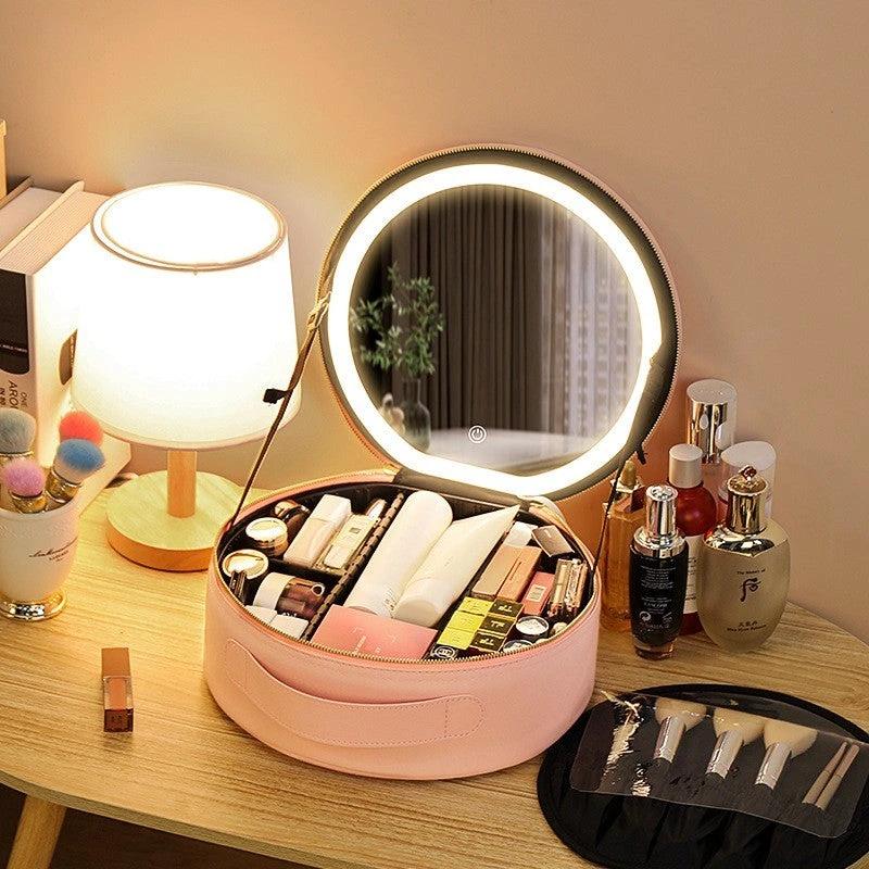 Bolsa de Maquillaje LED Inteligente Redonda con Luces de Espejo