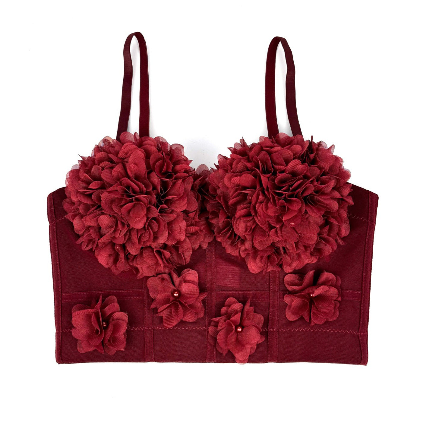 French mesh see through fishbone corset with chest cushion three-dimensional flower shaped outerwear beautiful back - Korvel