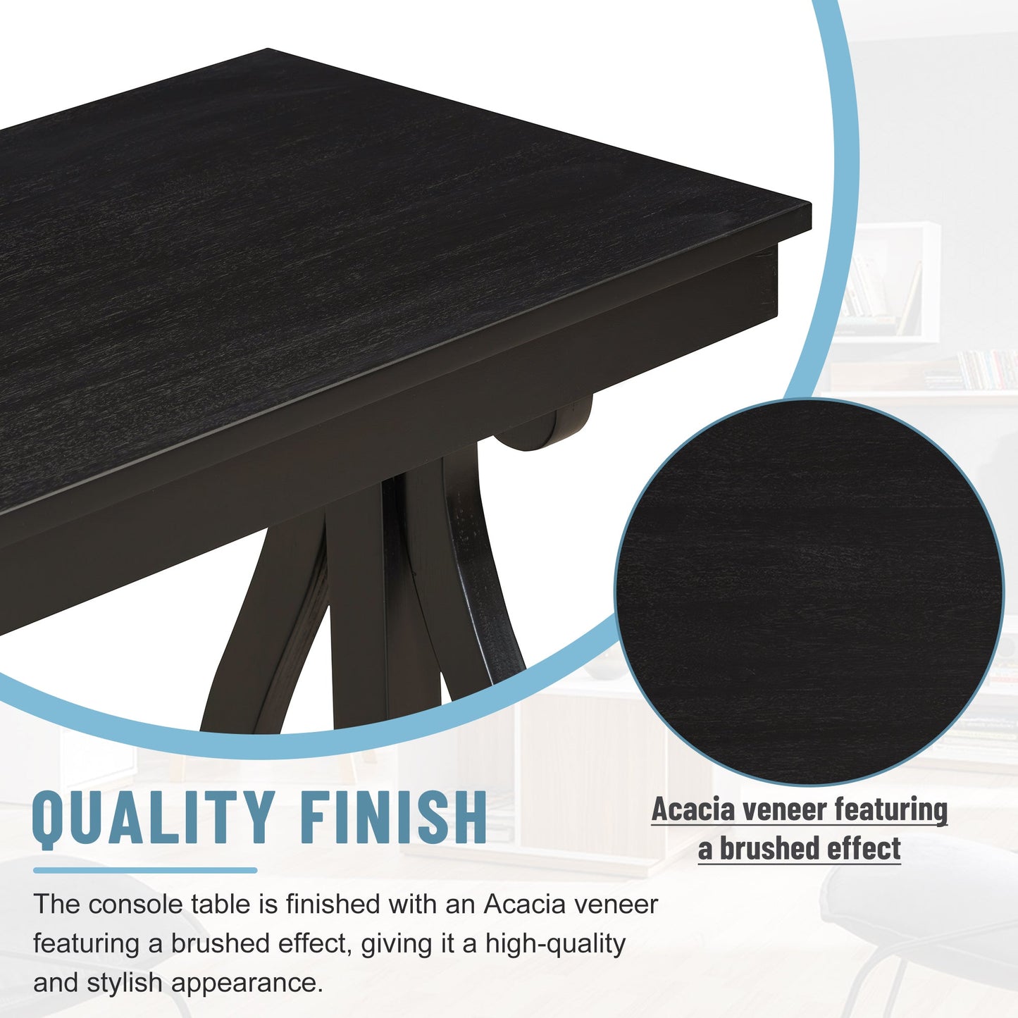 48-Inch Rustic Vintage Console Table --- Farmhouse Style Entryway Table with Open Shelf and Sturdy Construction (Black) - Korvel