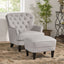 Modern light grey fabric club chair and Ottoman set, stylish cushioned armchair, paired with Ottoman style - Korvel