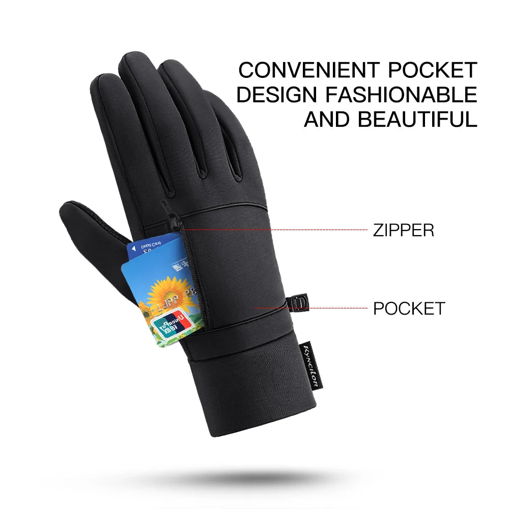 Outdoor warm cold windproof riding gloves touch screen windproof and anti-skid women's velvet full finger gloves - Korvel