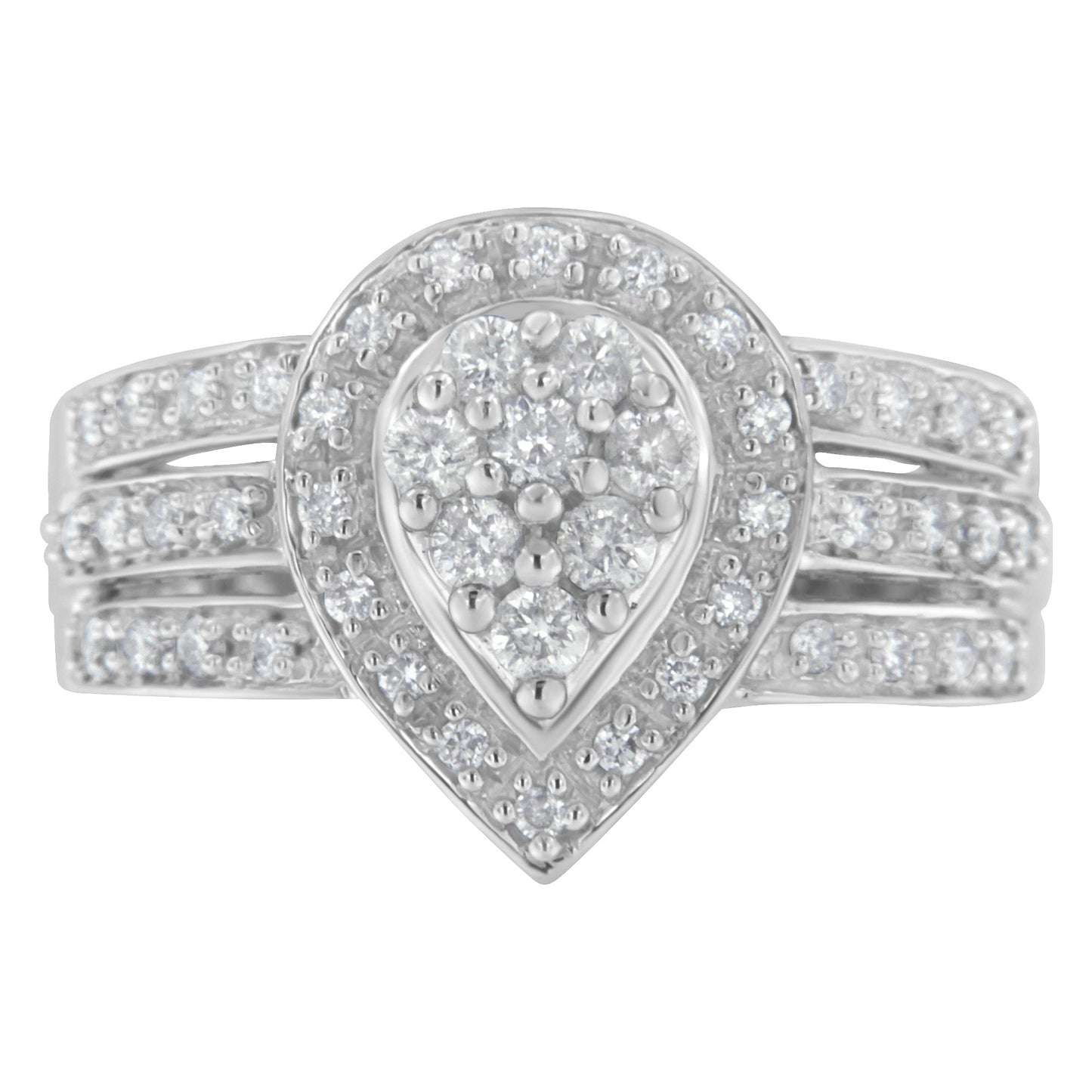 Anillo de Diamante en Corte Redondo de Oro Blanco de 10K - Talla 6-1/2