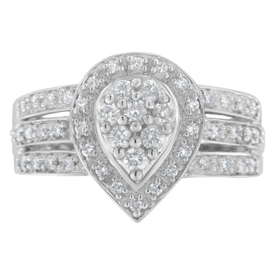 10K White Gold Round Cut Diamond Teardrop Ring - Size 6-1/2