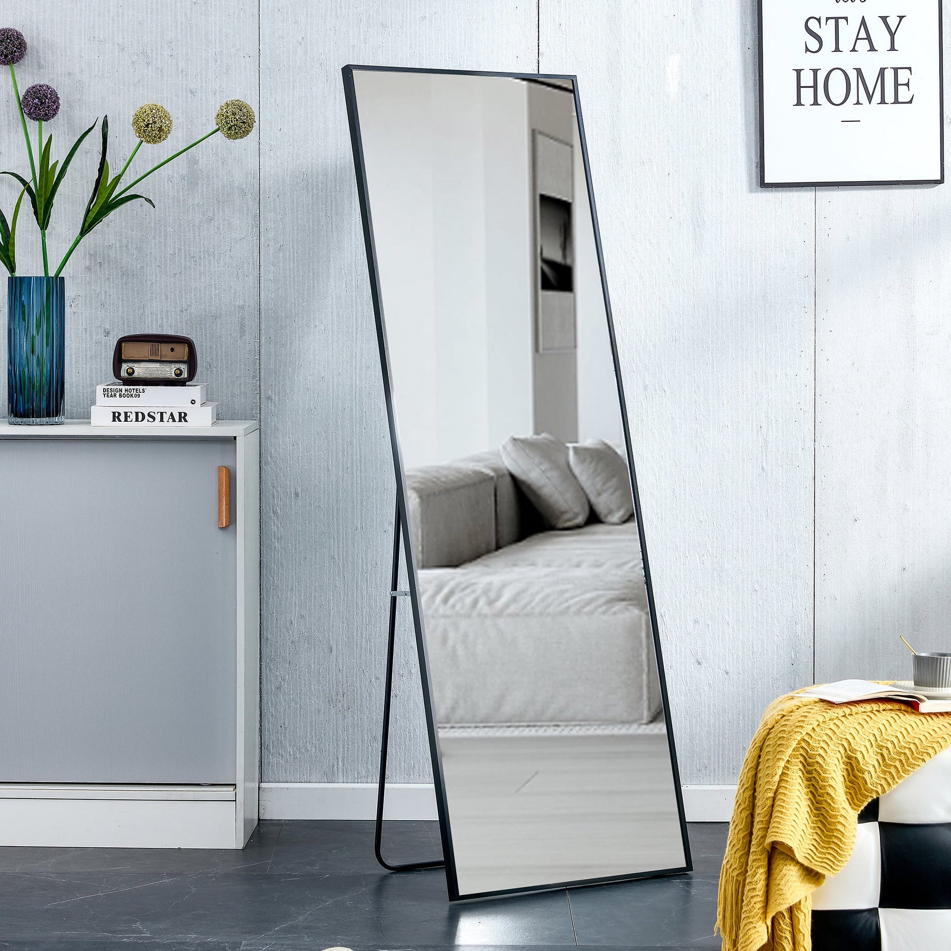 Aluminum alloy metal frame wall mounted full-length mirror black 65 * 23“ - Korvel