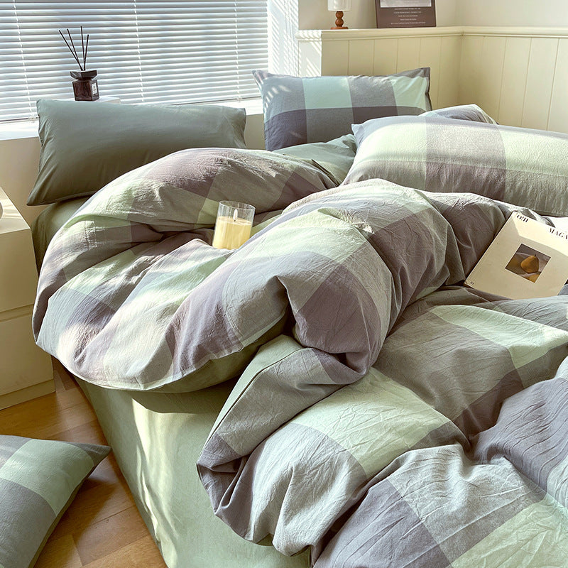 Cotton Dyed Washed Cotton Bedding Set Pure Cotton A Class Flat Sheet Quilt Cover Fitted Sheet Quilt Cover Three-Piece Set Striped - Korvel