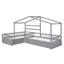 Twin Size House Platform Bed with Three Storage Drawers Gray - Korvel
