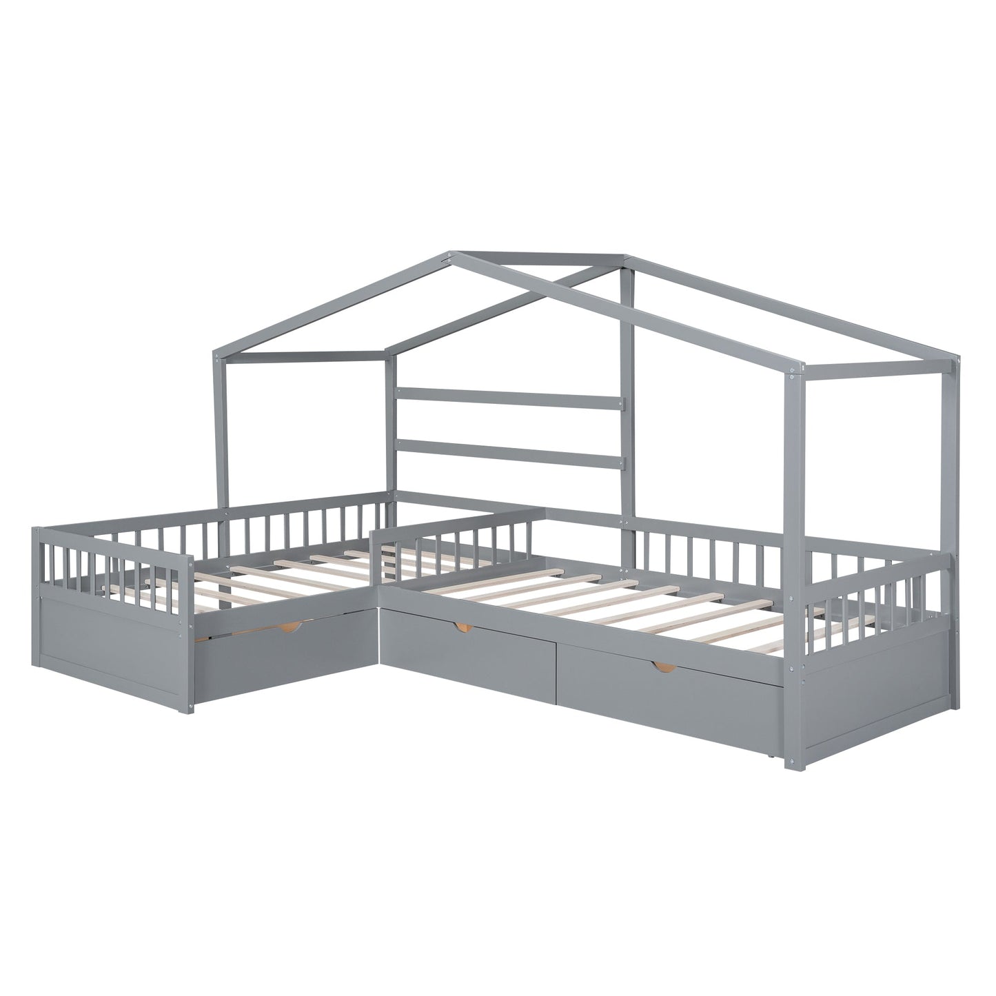 Twin Size House Platform Bed with Three Storage Drawers Gray - Korvel