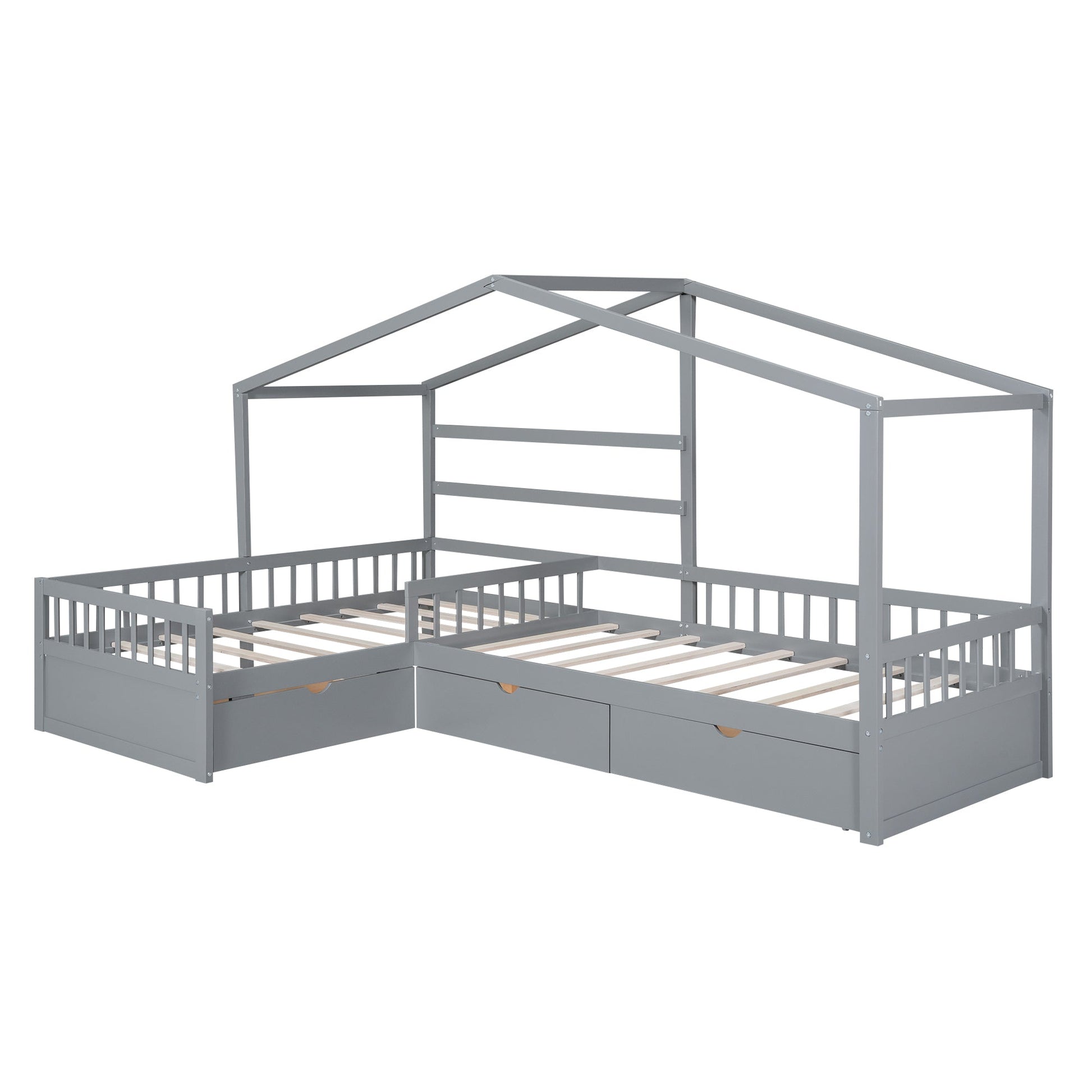 Twin Size House Platform Bed with Three Storage Drawers Gray - Korvel