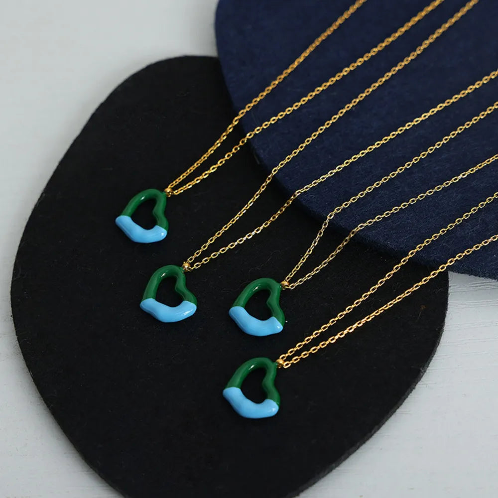 Two tone weight glazed design heart pendant titanium steel gold-plated necklace - Korvel