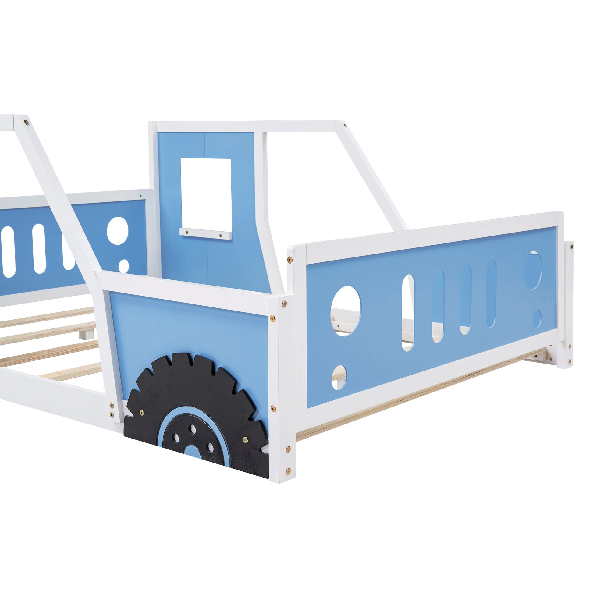 Full Size Classic Car-Shaped Platform Bed with Wheels,Blue - Korvel