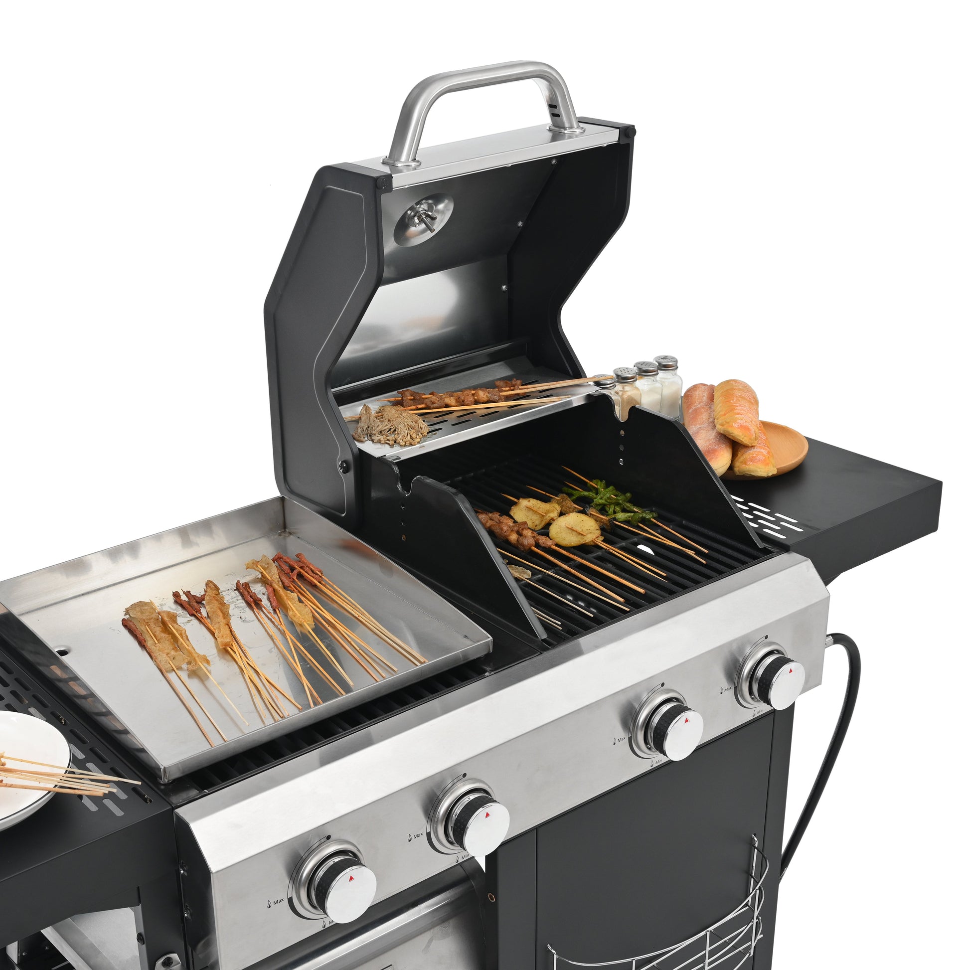 2+2 multifunctional gas barbecue grill and covered grill combination for outdoor cooking - barbecue, barbecue, pizza. - Korvel