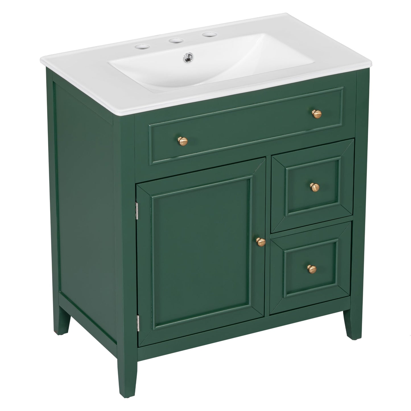 Vanidad de baño verde de 30" con lavabo y almacenamiento