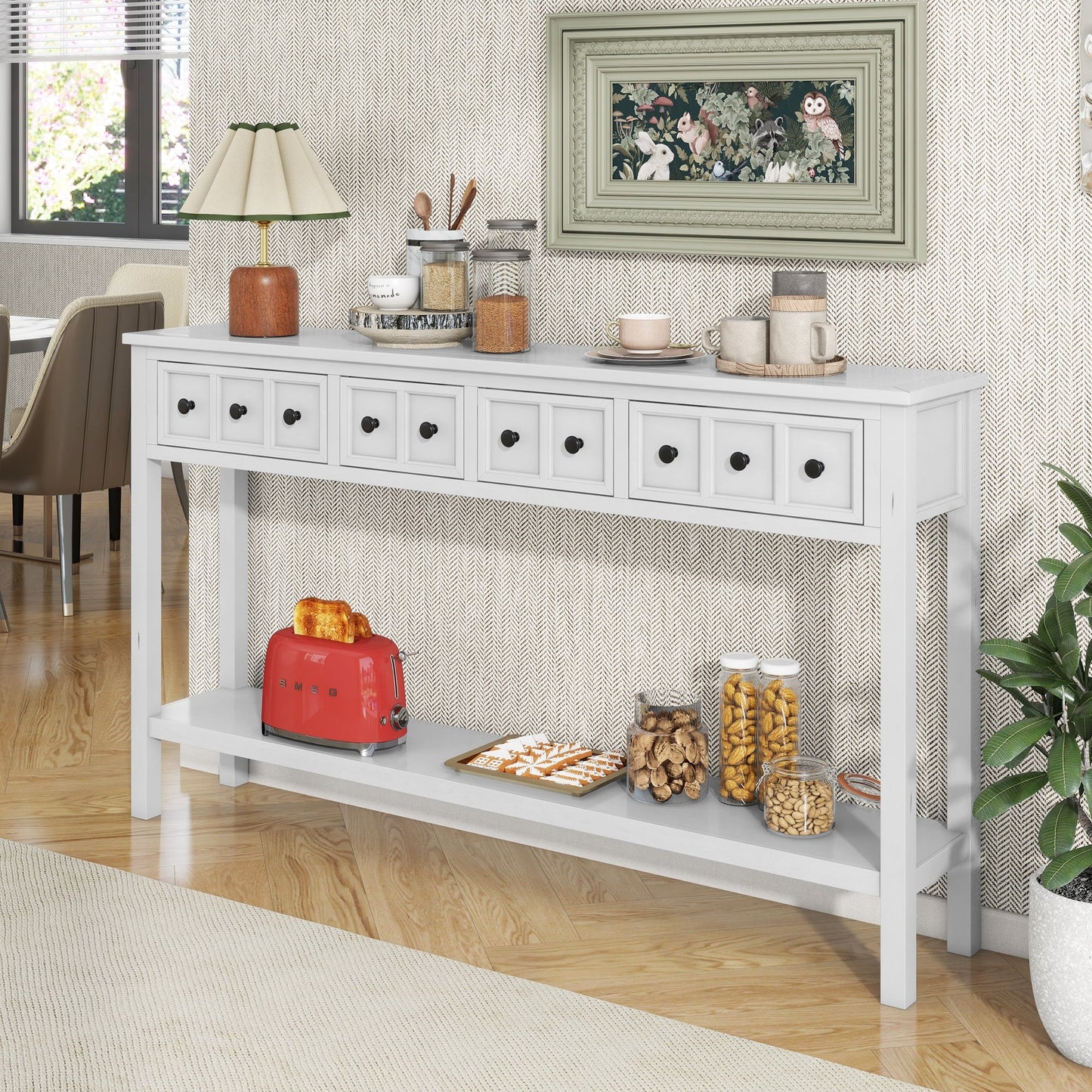TREXM Rustic Entryway Console Table - 60" Long with Storage
