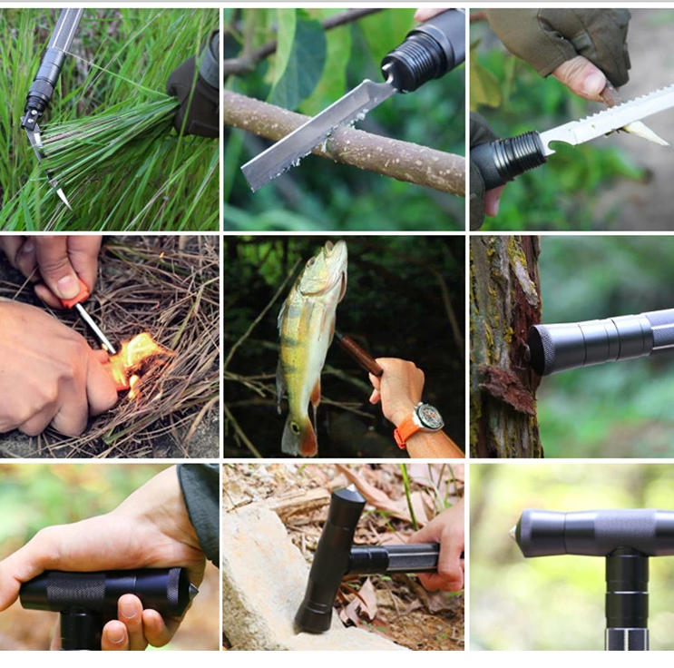 Climbing Stick Multi-Function Sickle Harpoon T-Shaped Four Section Stick Six Section Stick With Knife Tool Vehicle Outdoor Supplies - Korvel