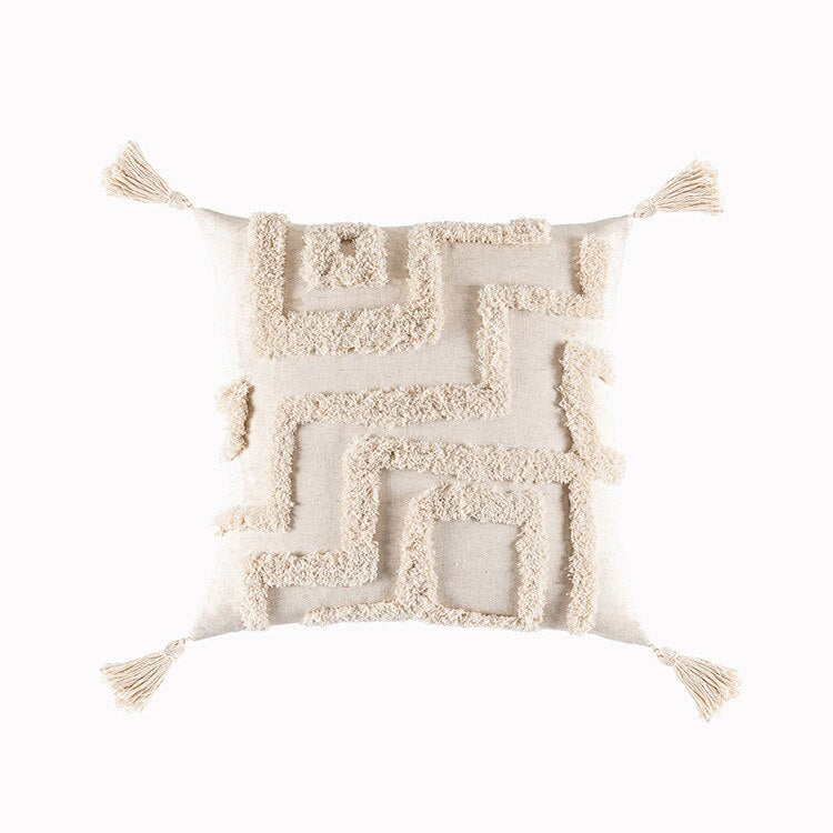 Tassels Cushion Cover 45x45cm Beige White Pillow Covers Decorative Pillow Case Square Home Boho Decor Macrame Pillowcase - Korvel