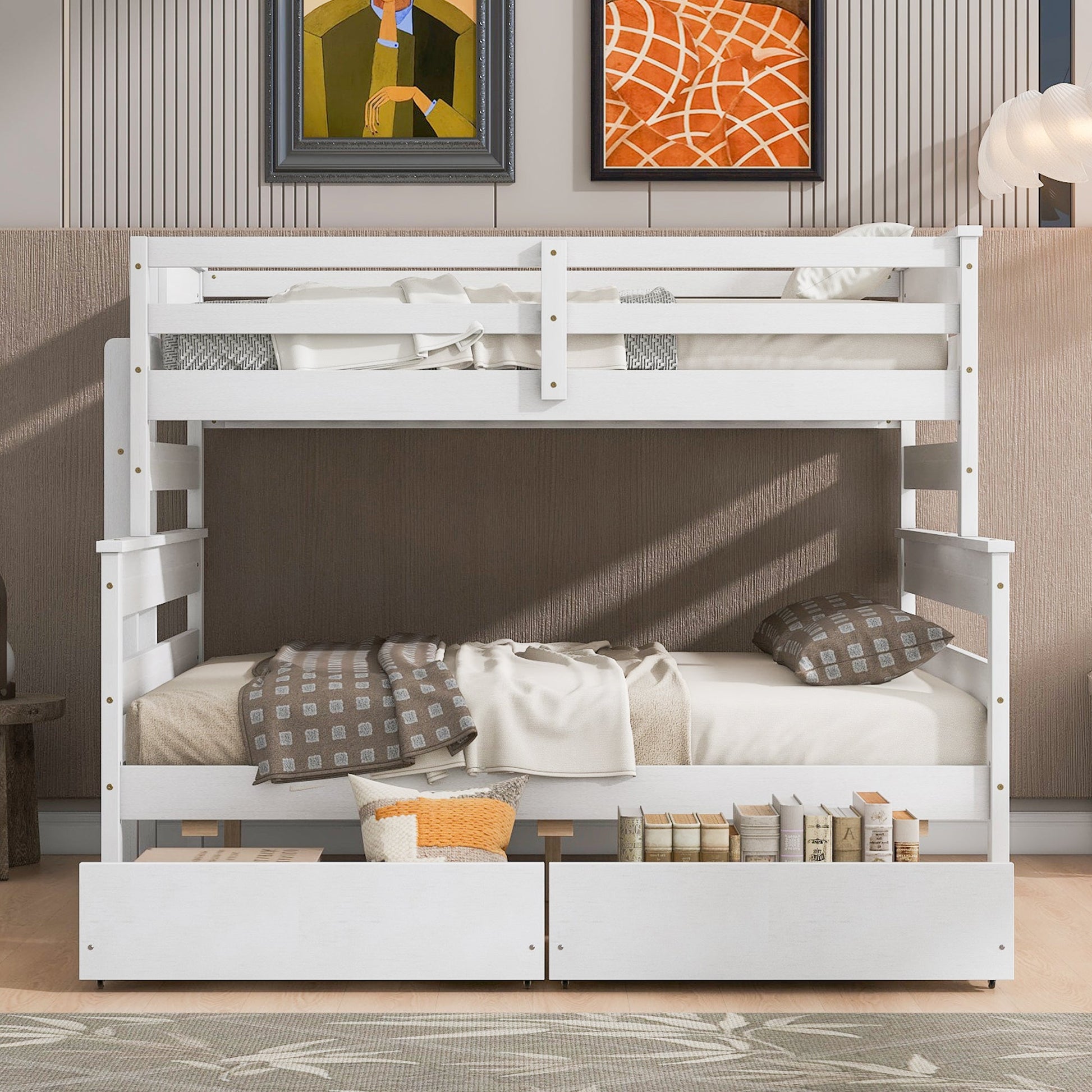 Wood Twin over Full Bunk Bed with 2 Drawers  White - Korvel