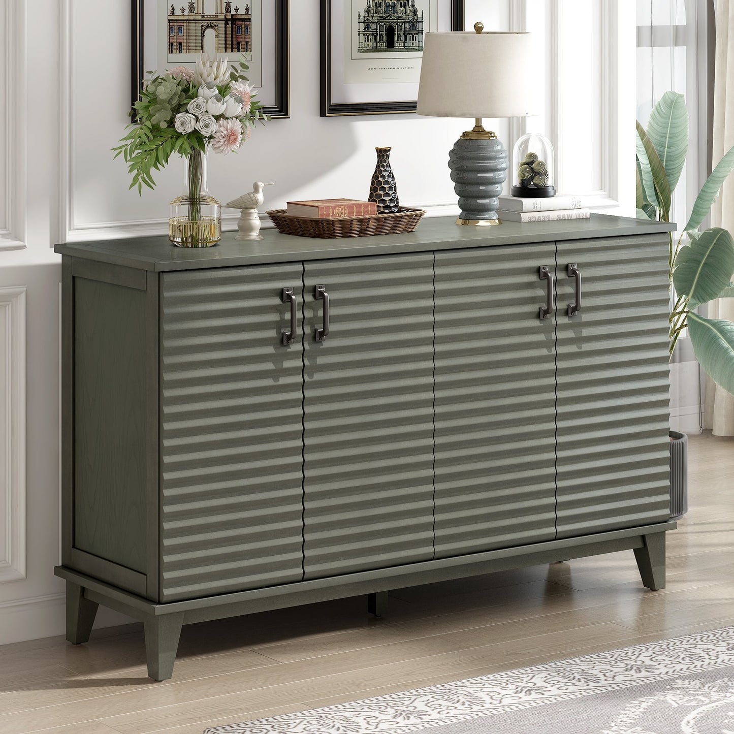 Buffet de rangement TREXM gris antique à 4 portes avec étagères réglables