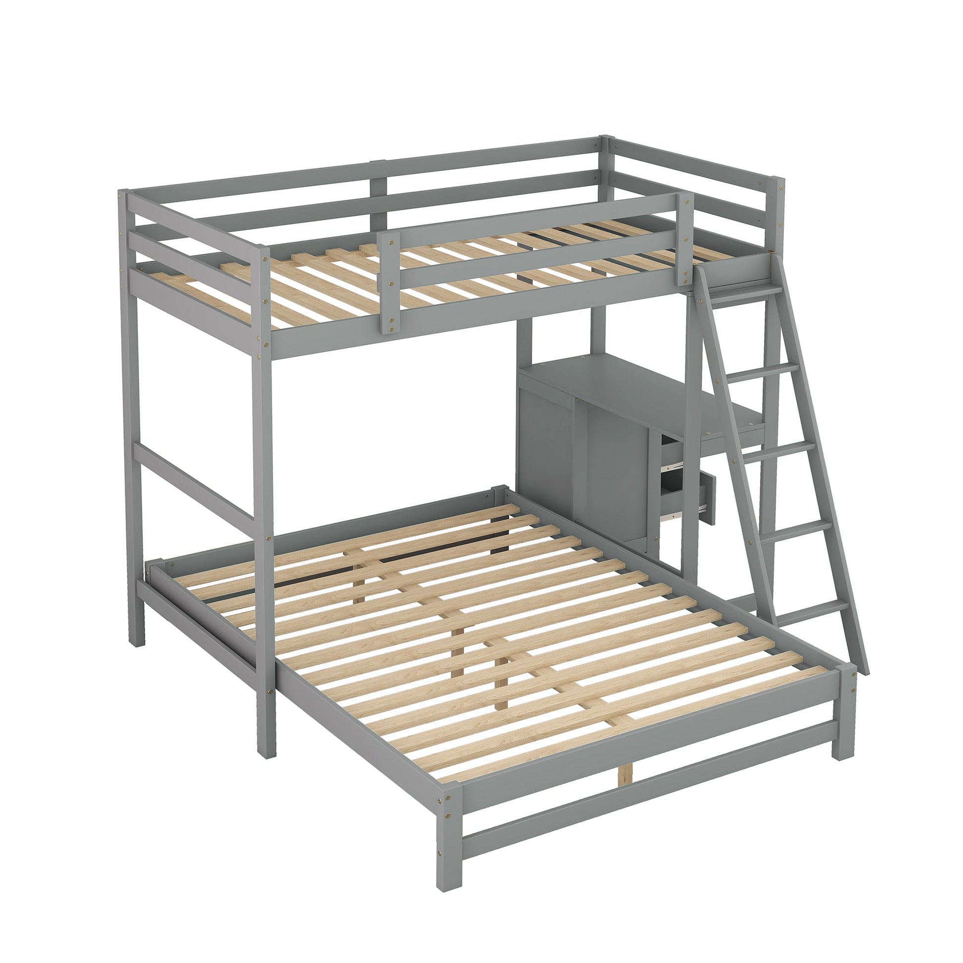Twin over Full Bunk Bed with Built-in Desk and Three Drawers Grey - Korvel