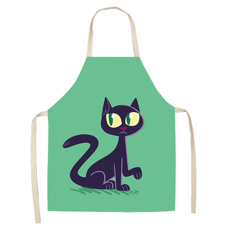 Cat Kitchen Aprons For Women Cotton Linen Bibs Household Cleaning Pinafore Home Cooking Apron kids kitchen barber - Korvel