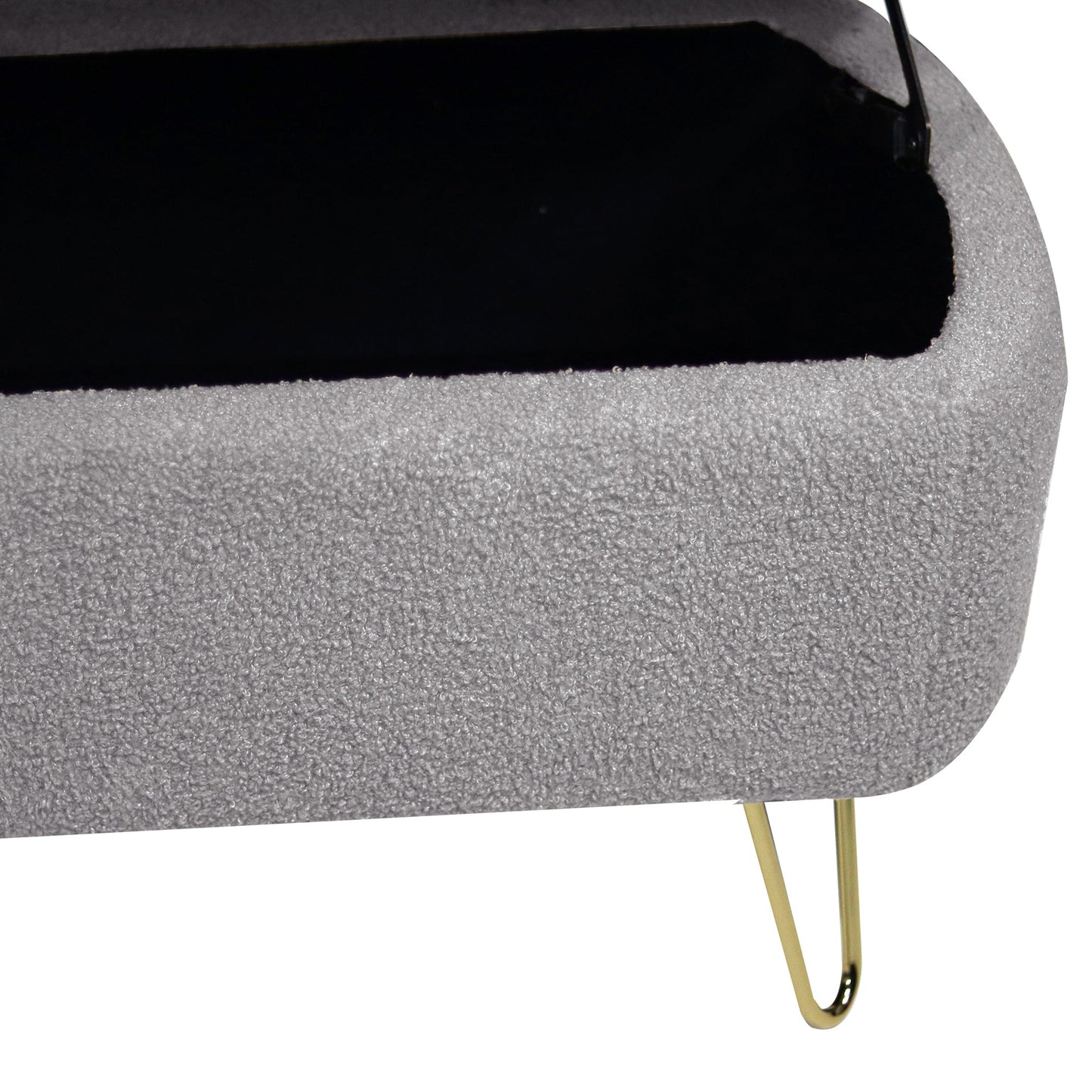 Grey Storage Ottoman Bench for End of Bed Gold Legs Modern Grey Faux Fur Entryway Bench - Korvel