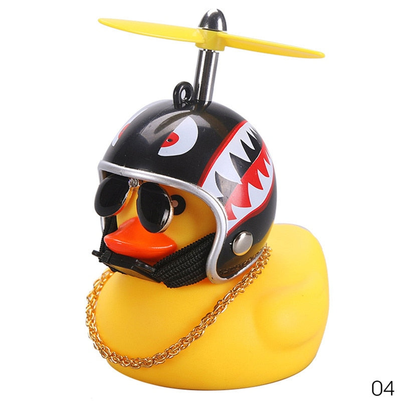 Car Duck with Helmet Broken Wind Small Yellow Duck Road Bike Motor Helmet Riding Cycling Car Accessories Decor Without Lights - Korvel