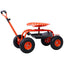 Garden cart rolling scooter, adjustable height with 4 wheels and extendable handle with 360 degree seat and tool tray (red) - Korvel