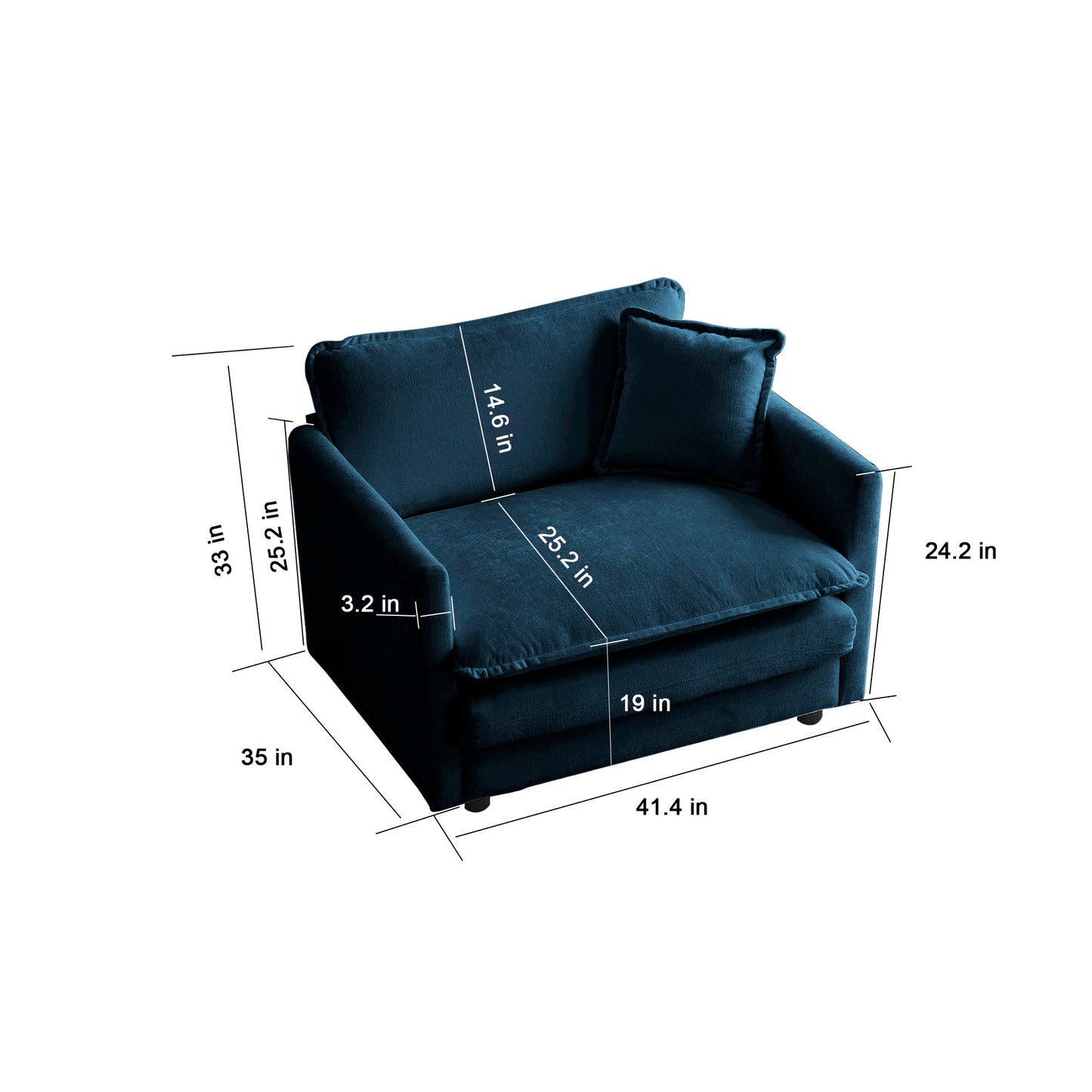 Comfy Deep Single Seat Sofa Armchair in Blue Chenille