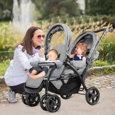 Foldable Lightweight Double Baby Stroller - Gray