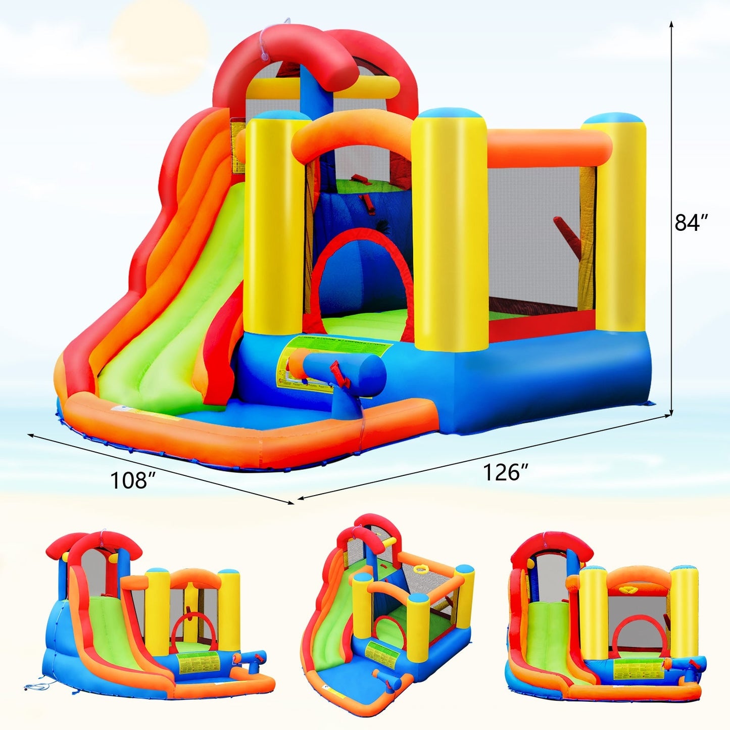 Casa Inflable de Deslizamiento de Agua Gbruno con Piscina y Cañón