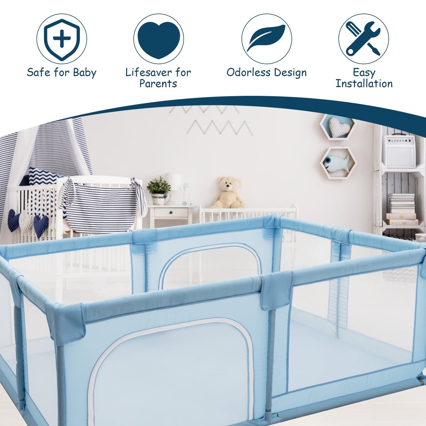 Gbruno Extra Large Baby Playpen - Safe Activity Center in Blue