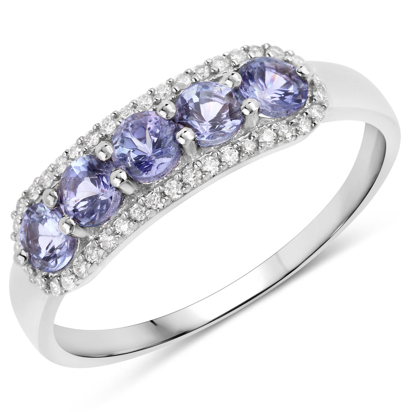 Anillo de 0.61 quilates de tanzanita genuina y diamantes blancos en oro blanco de 14K