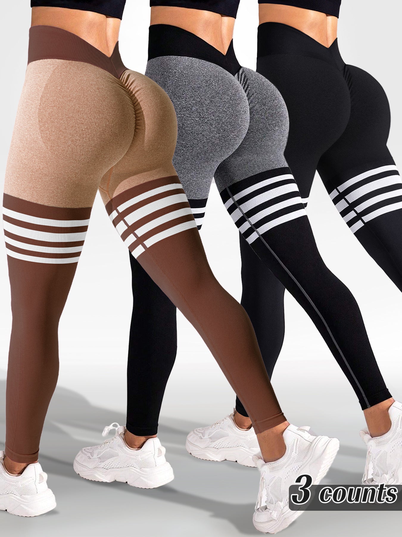 High Waist Striped Outdoor Sports Tights for Women