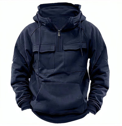 Men's Casual Zip-up Hoodie with Drawstring and Pocket