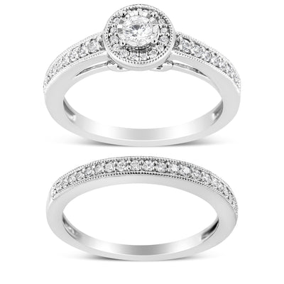 Bague de fiançailles en or argent 925 avec halo de diamants de 1/2 ct