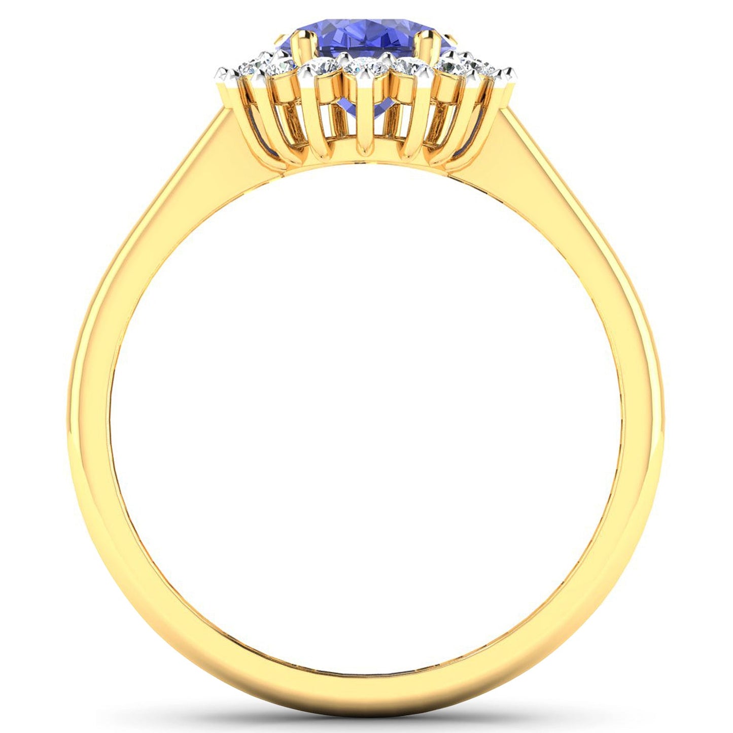 Bague Halo en Tanzanite et Diamants de 1,92 Carat en Or Jaune 14K