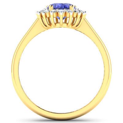 1.92 Carat Genuine Tanzanite and Diamond Halo Ring in 14K Yellow Gold