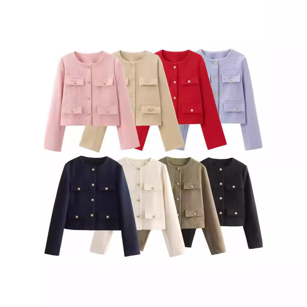 Veste Croppée Chic Décorée de Poches