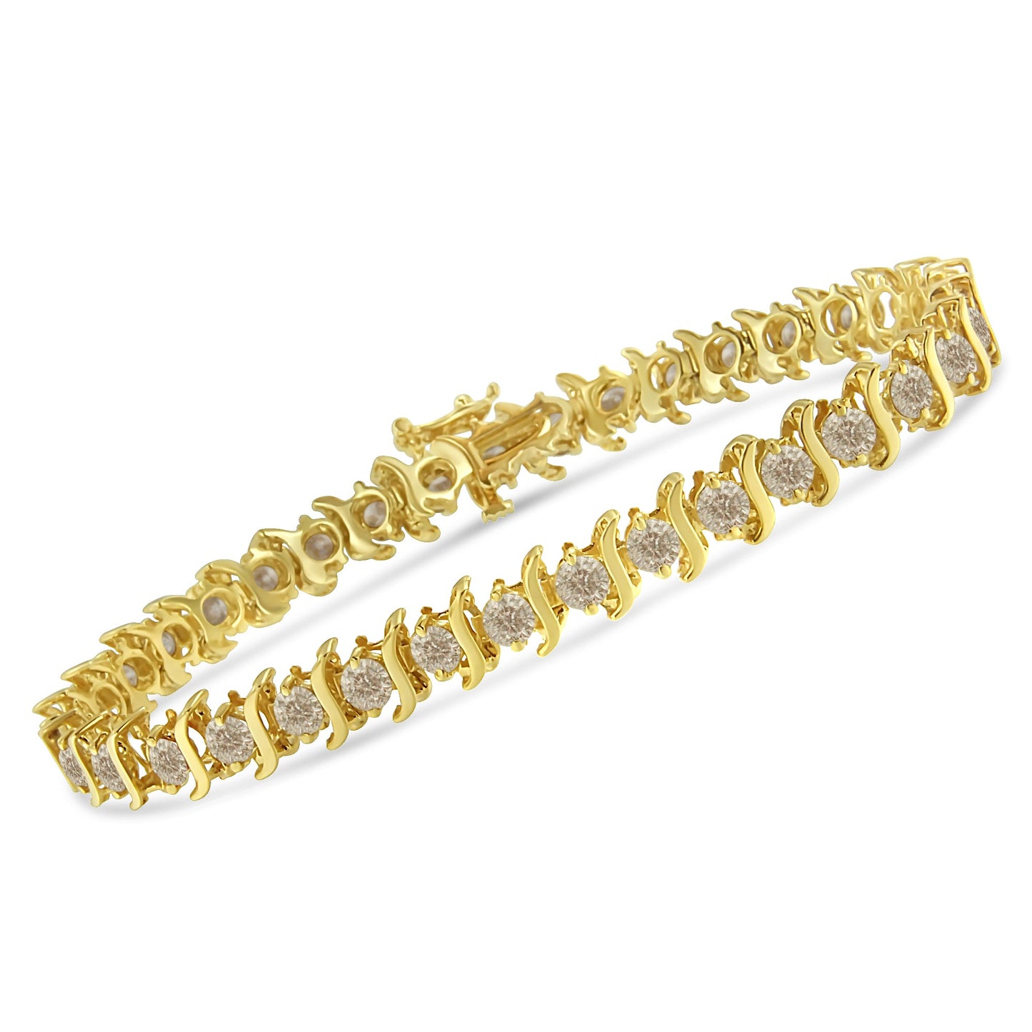 10K Yellow Gold Plated Sterling Silver Diamond S Link Bracelet - 7"