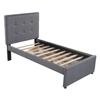 Linen Upholstered Twin Platform Bed with Headboard & Drawers