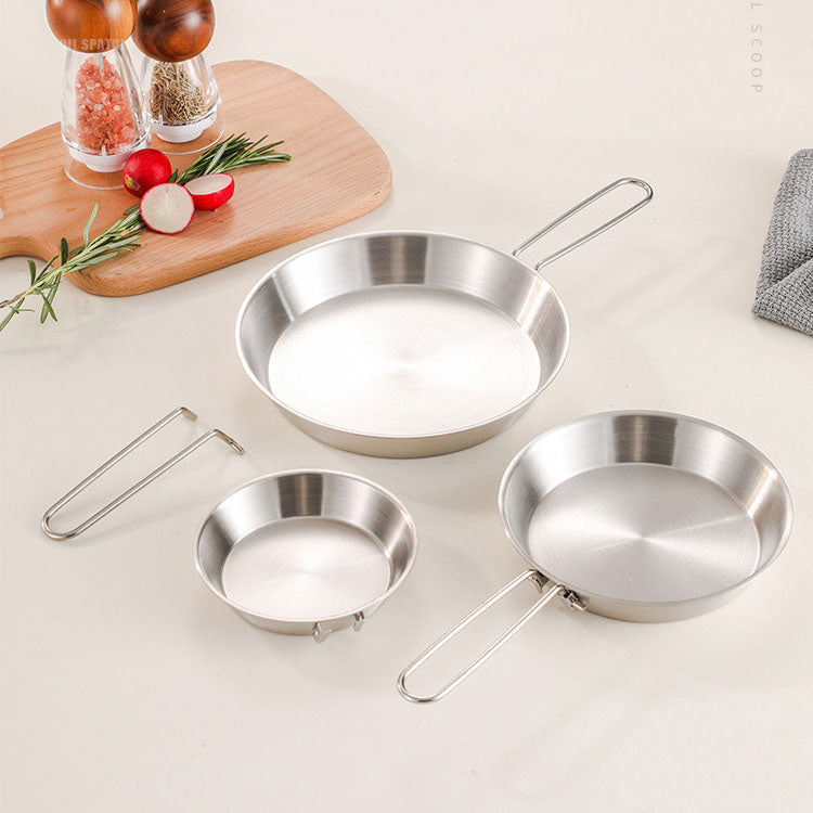 stainless steel folding handle frying pan outdoor flat bottomed frying pan mini frying pan portable frying pan camping equipment - Korvel