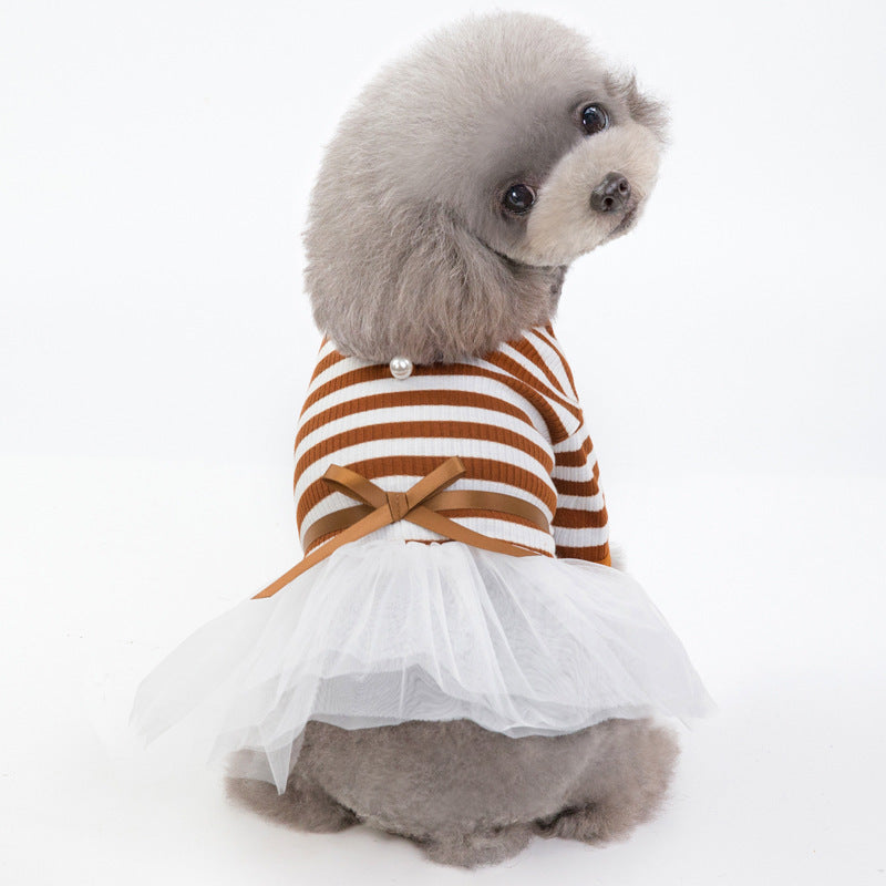Vestido de Perro Elegante para Primavera/Verano en Tul Rayado