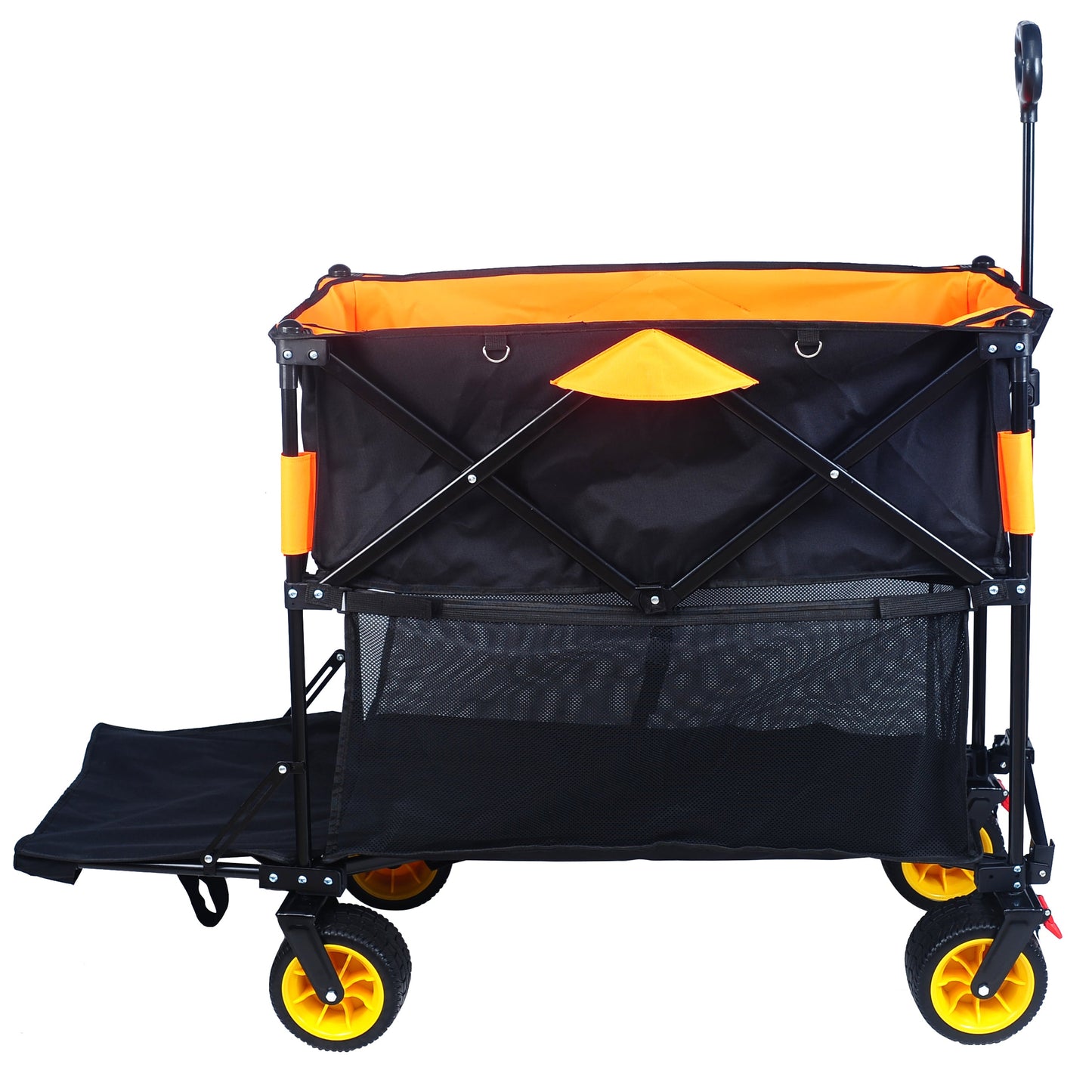 Big large capacity Folding cart Extra Long Extender Wagon Cart Folding Wagon Garden Shopping Beach Cart (black +orange) - Korvel