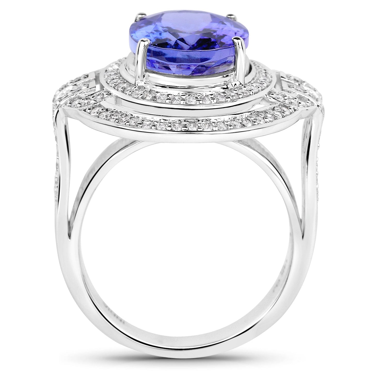 14K White Gold 6.83 Carat Genuine Tanzanite and Diamond Ring