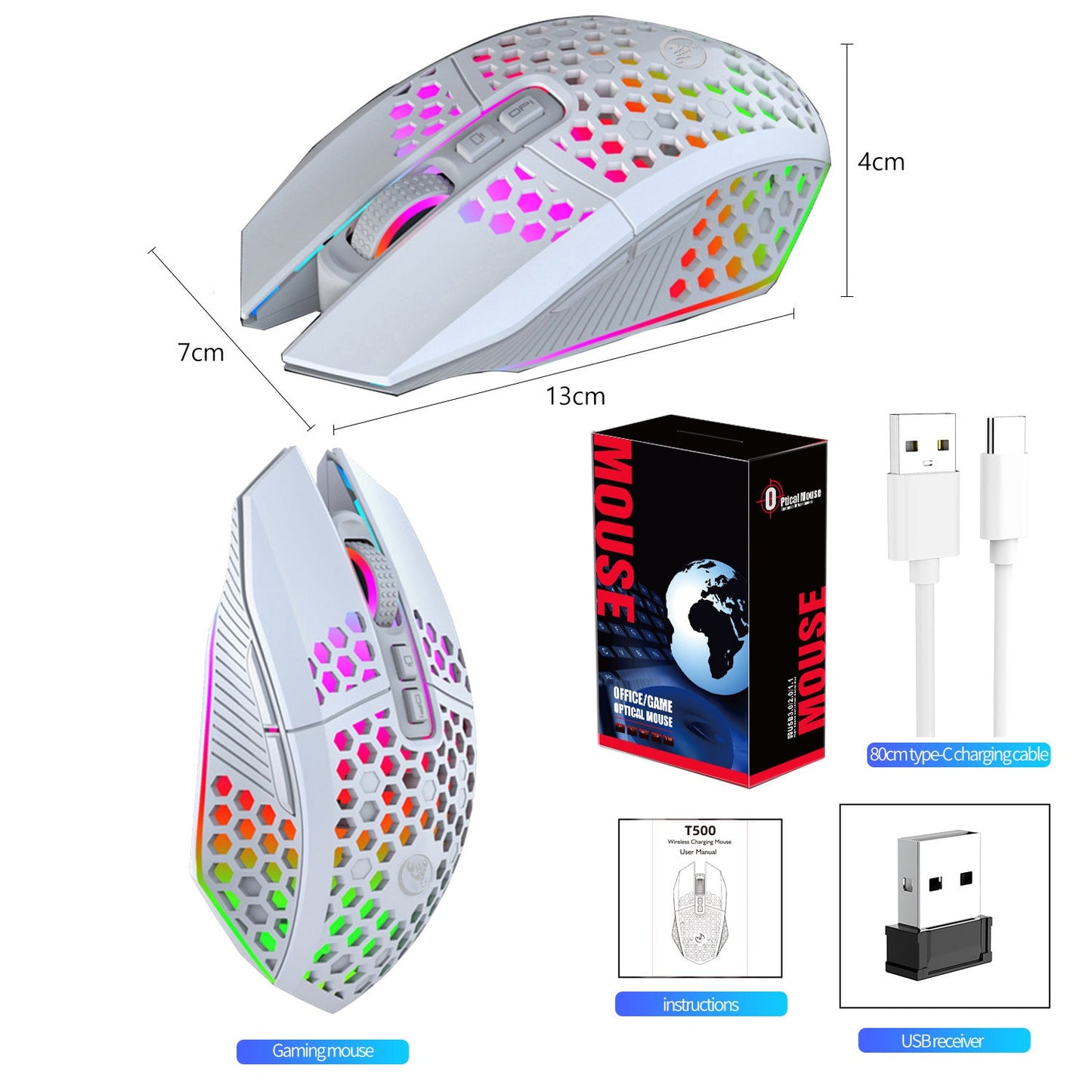 Lightweight hollow hole mouse, wireless rechargeable gaming light emitting computer, laptop, office mouse - Korvel