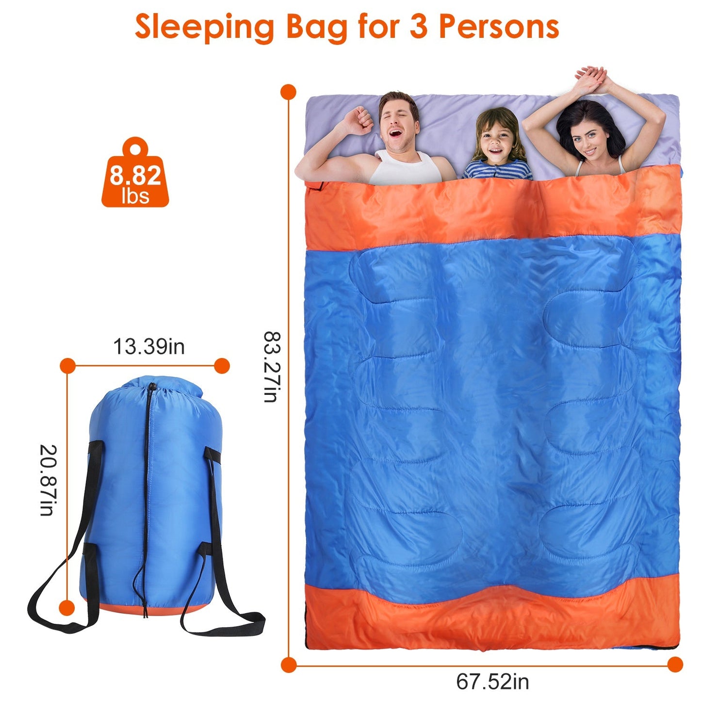 Saco de dormir plegable GBruno para 3 personas