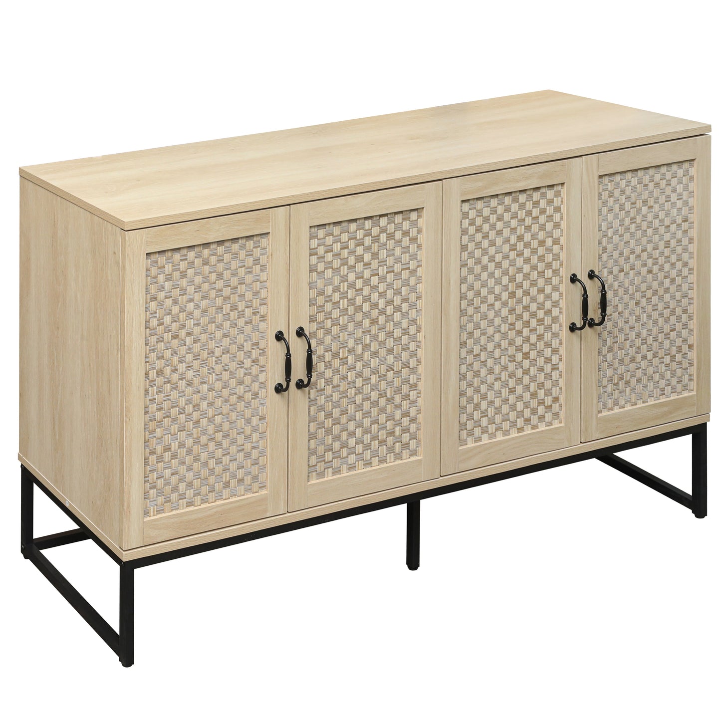 Buffet 4 Portes en Rotin - Cabinet de Rangement Élégant