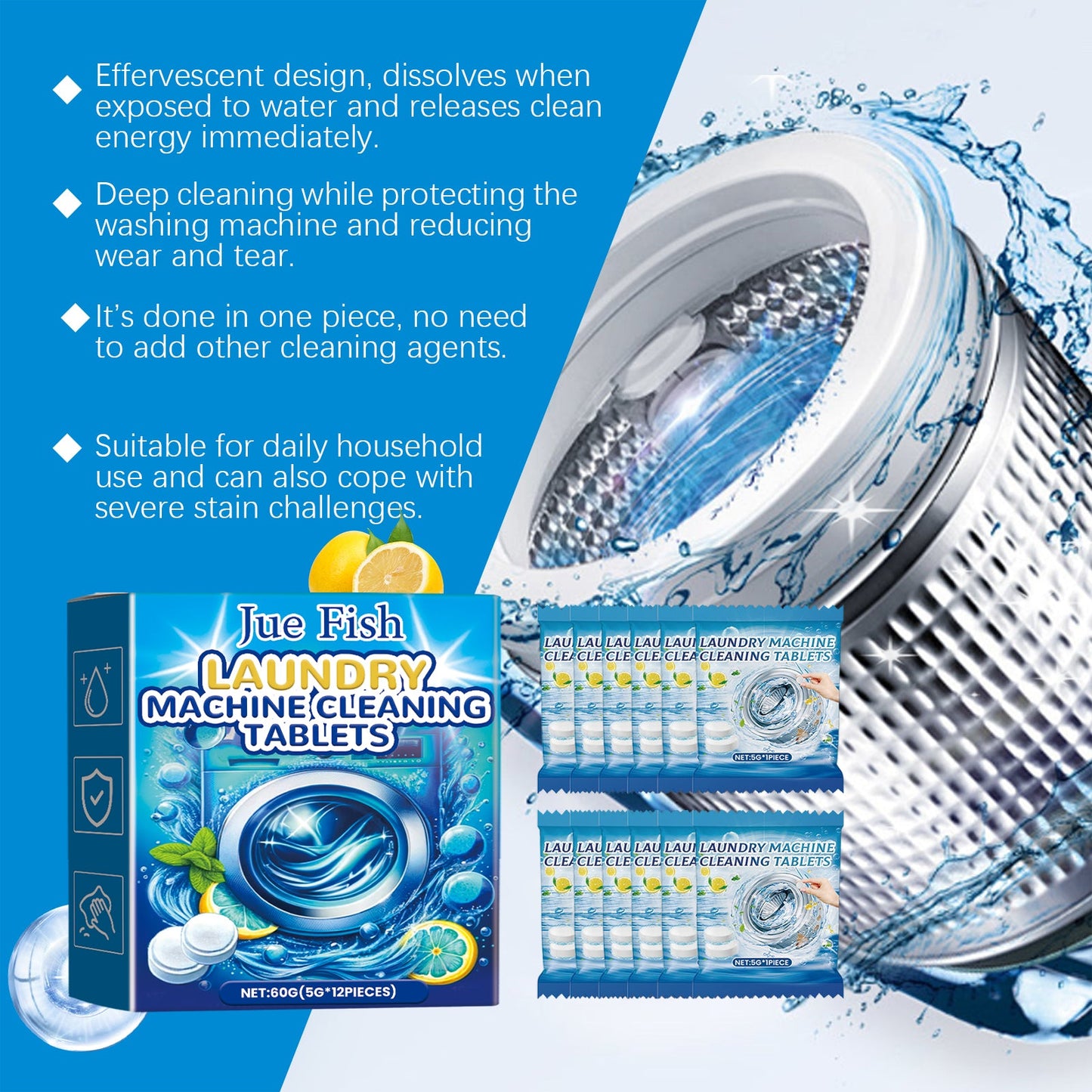 washing machine cleaning effervescent tablets, washing machine slot stains cleaning dirt cleaning odor effervescent tablets - Korvel